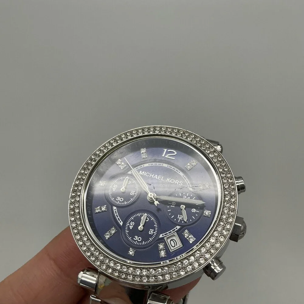 Michael Kors MK-6117 Womens Watch 39mm Silver Tone Chronograph Date New Batt 6